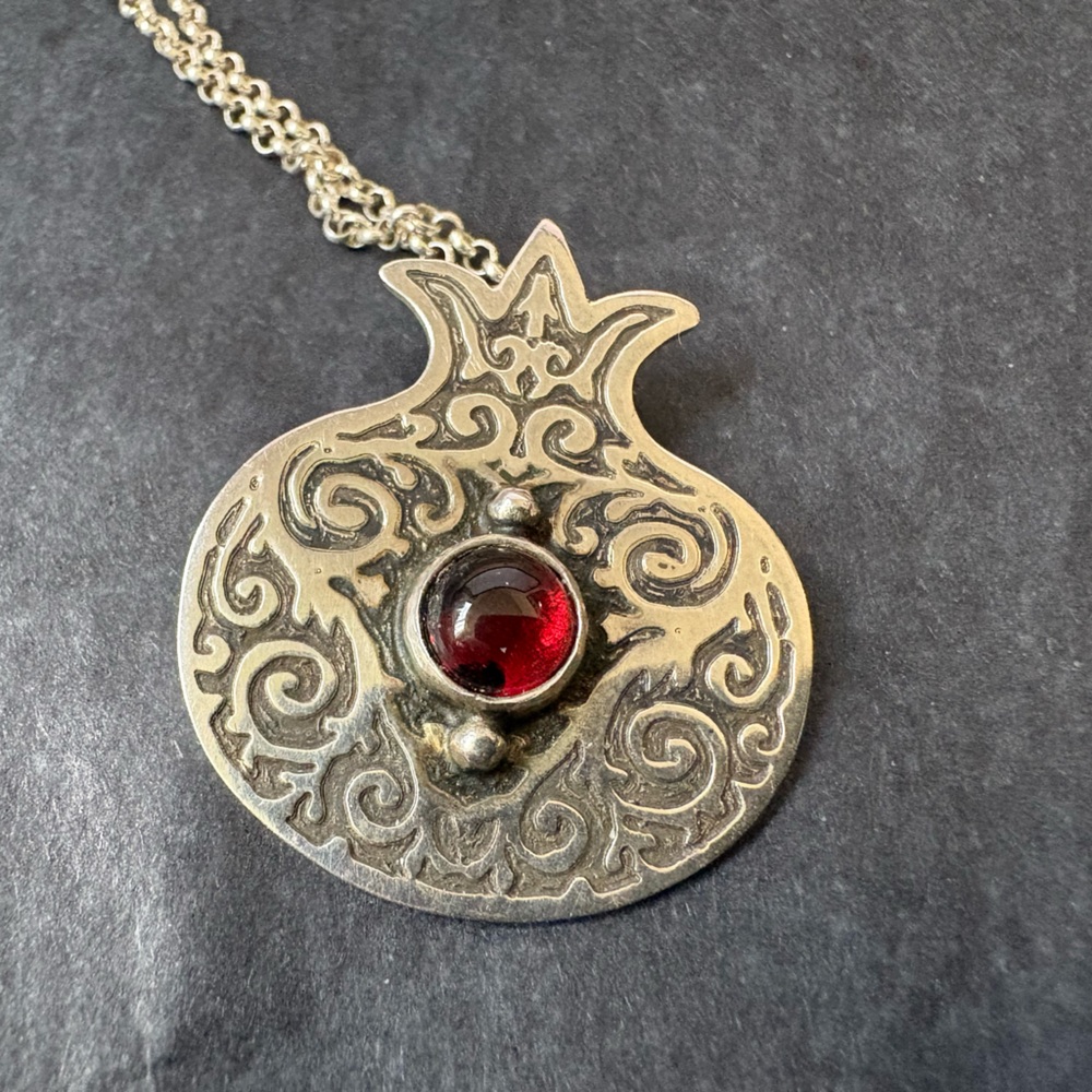 Spaceweaver Pomegranate Pendant with Garnet Necklace